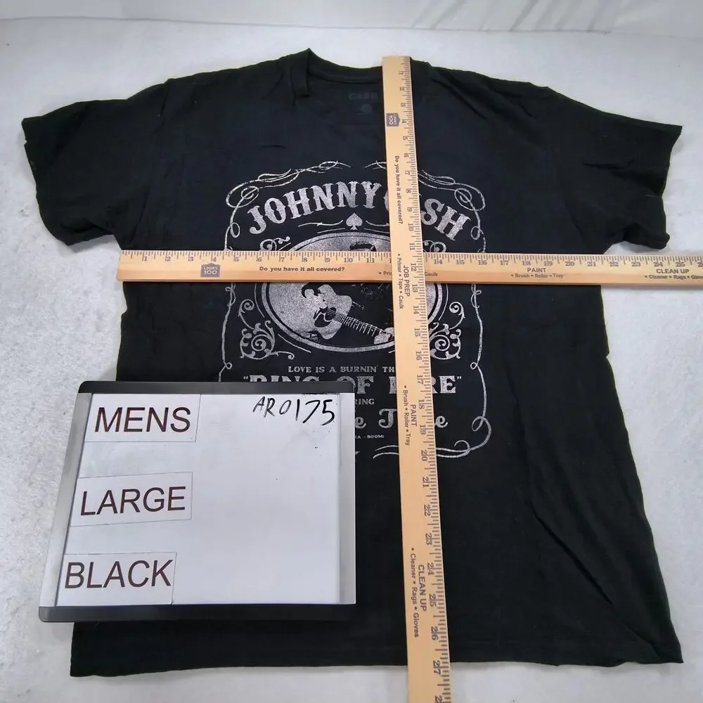 Johnny Cash Ring of Fire Band Crew Neck Short Sleeve Shirt Mens Size L Black